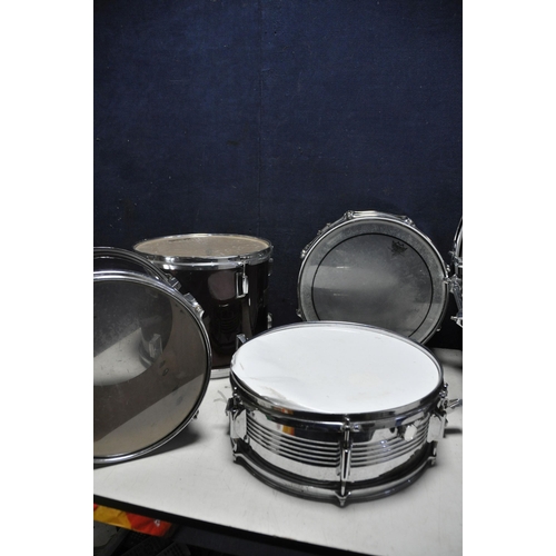 1117 - THREE STAG DRUMS comprising a Stagg 22in x 16in, Stagg 12in x 8in, Stagg 13in x 10in along with two ... 