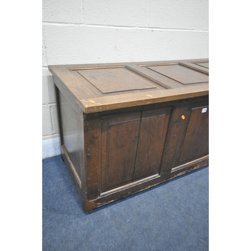 1206 - A GEORGIAN OAK COFFER, with six fielded panels, width 144cm x depth 60cm x height 64cm, (condition:-... 