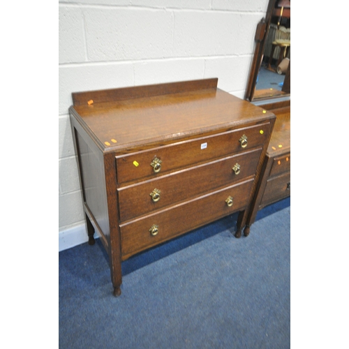 1208 - AN EARLY 20TH CENTURY OAK BEDROOM SUITE, comprising a single mirror door wardrobe width 118cm x dept... 