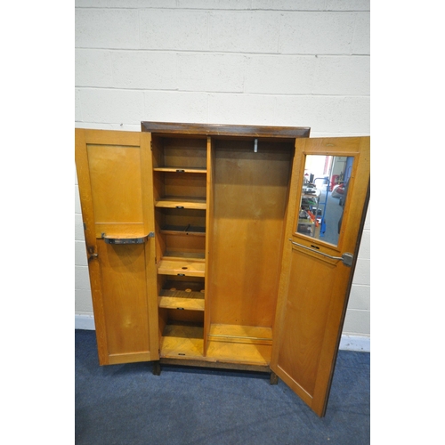 1210 - AN EARLY 20TH CENTURY OAK DOUBLE DOOR WARDROBE, width 92cm x depth 39cm x height 173cm, (condition:-... 