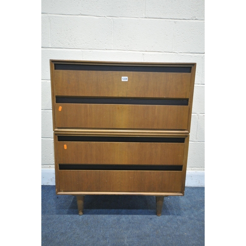 1228 - A MID CENTURY MEREDEW TEAK CHEST OF FOUR DRAWERS, on cylindrical legs, width 77cm x depth 46cm x hei... 