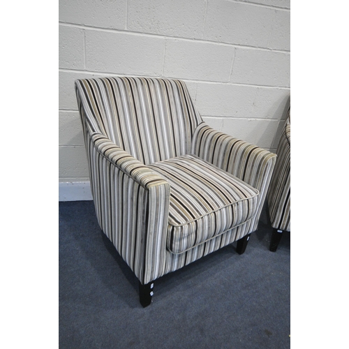 1249 - A PAIR OF MODERN STRIPED ARMCHAIRS (condition:- fabric Dirty)