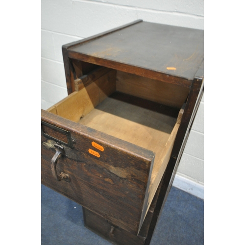 1275 - AN EARLY 20TH CENTURY OAK FOUR DRAWER FILING CABINET, width 46cm x depth 65cm x height 125cm