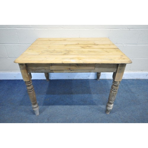 1276 - A VICTORIAN PINE KITCHEN TABLE, with a single drawer, width 105cm x depth 88cm x height 72cm (condit... 