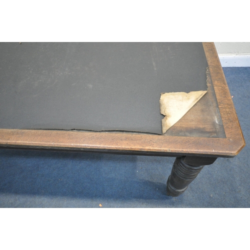 1279 - A LARGE 19TH CENTURY OAK LIBRARY TABLE, with a leatherette writing surface, with a frieze drawer at ... 