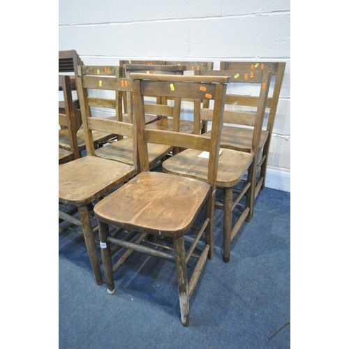 1281 - NINE STAINED BEECH CHURCH CHAIRS, along with five beech stacking chairs (condition:-all chairs with ... 