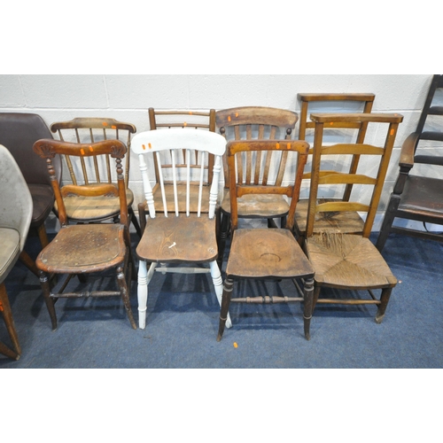 1282 - A SELECTION OF CHAIRS, of various style, materials and ages (condition:-all chairs with some faults)... 