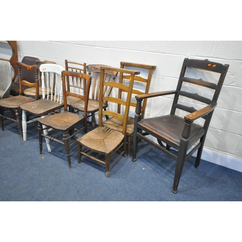 1282 - A SELECTION OF CHAIRS, of various style, materials and ages (condition:-all chairs with some faults)... 