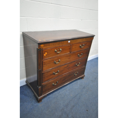 1290 - A GEORGIAN MAHOGANY AND INLAID CHEST OF TWO SHORT OVER THREE LONG DRAWERS, with brass swan neck hand... 