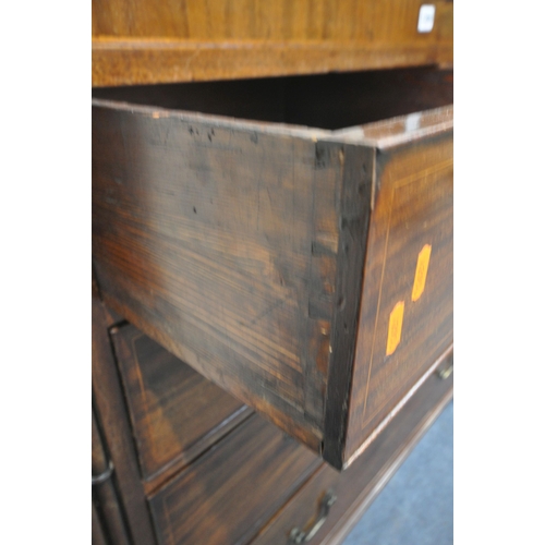 1290 - A GEORGIAN MAHOGANY AND INLAID CHEST OF TWO SHORT OVER THREE LONG DRAWERS, with brass swan neck hand... 