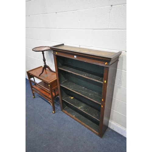 1296 - AN EARLY 20TH CENTURY OAK OPEN BOOKCASE TOP, with three shelves, width 99cm x depth 28cm x height 13... 