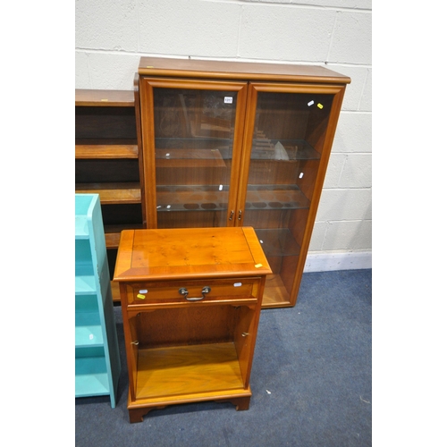 1317 - A TEAK GLAZED TWO DOOR BOOKCASE, width 85cm x depth 33cm x height 128cm, two open bookcases includin... 