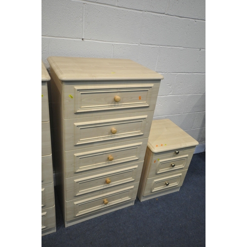 1333 - A THREE PIECE MODERN PINE EFFECT BEDROOM FURNITURE, two include a side by side chest of ten drawers,... 