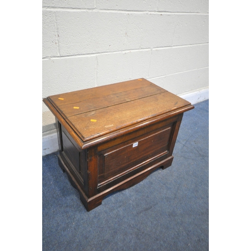 1335 - A 19TH CENTURY OAK LOG BIN, the lid is enclosing a removable galvanised lining, width x 68cm x depth... 