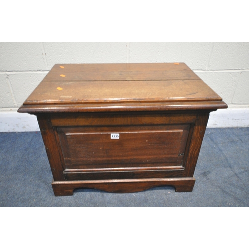 1335 - A 19TH CENTURY OAK LOG BIN, the lid is enclosing a removable galvanised lining, width x 68cm x depth... 