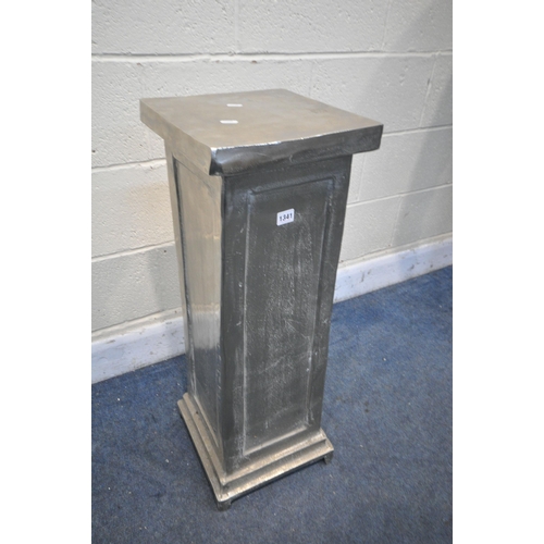 1341 - AN ALUMINIUM SQUARE PLINTH PLANT STAND, 30cm diameter x height 81cm