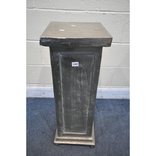 1341 - AN ALUMINIUM SQUARE PLINTH PLANT STAND, 30cm diameter x height 81cm