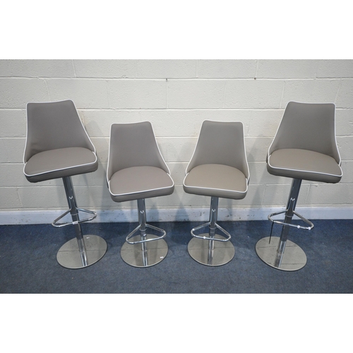 1342 - TWO PAIR'S OF ITALIAN BONTEMPI CASA GAS LIFT SWIVEL BAR STOOLS, upholstered two similar colours, wit... 