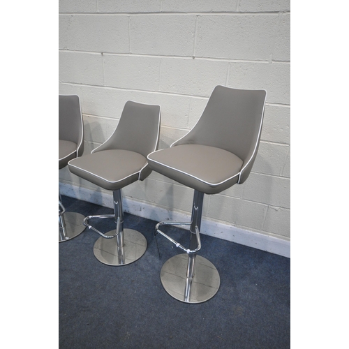 1342 - TWO PAIR'S OF ITALIAN BONTEMPI CASA GAS LIFT SWIVEL BAR STOOLS, upholstered two similar colours, wit... 