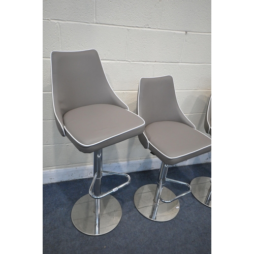 1342 - TWO PAIR'S OF ITALIAN BONTEMPI CASA GAS LIFT SWIVEL BAR STOOLS, upholstered two similar colours, wit... 