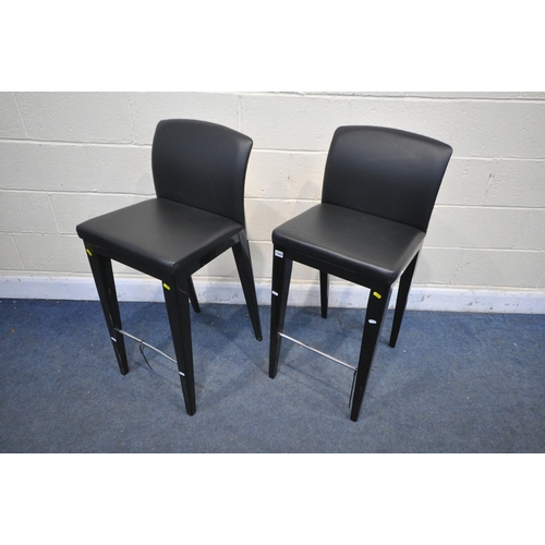 1343 - A SET OF TWO PININFARINA EBONISED BAR STOOLS, signed to back (condition:-ebonised coating lifting an... 