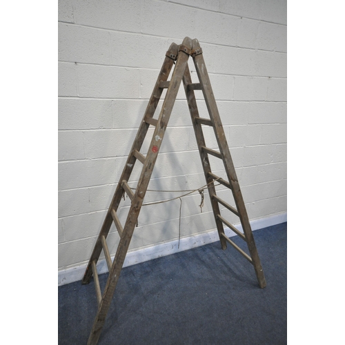 1344 - A VINTAGE FRENCH DECORATORS LADDER, stamped Richomme Echelles of Nantes, height 201cm (condition:- a... 