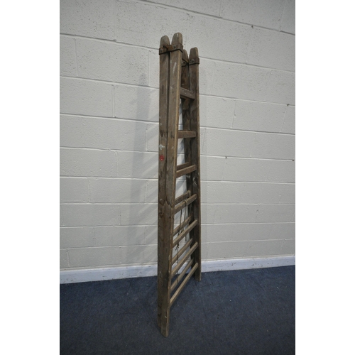 1344 - A VINTAGE FRENCH DECORATORS LADDER, stamped Richomme Echelles of Nantes, height 201cm (condition:- a... 