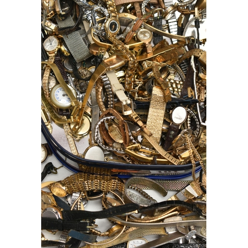 101 - A BISCUIT TIN OF ASSORTED LADYS WRISTWATCHES, names to include 'Accurist, Rotary, Smiths, Seiko' and... 