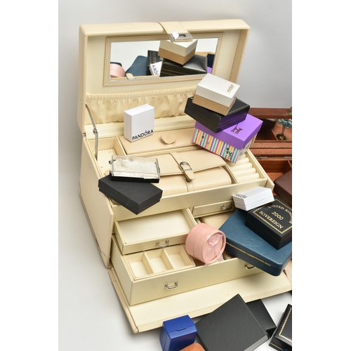 111 - A BOX OF ASSORTED JEWELLERY BOXES, to include a large hinged jewellery box with multiple compartment... 