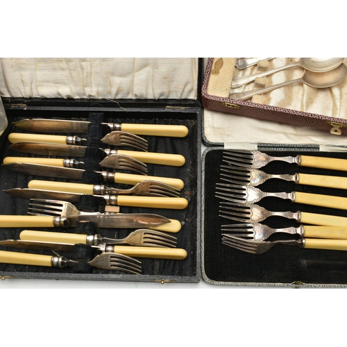 117 - A BOX OF ASSORTED CASED CUTLERY, to include tea knives, pastry forks, teaspoons, spoons, fish knives... 