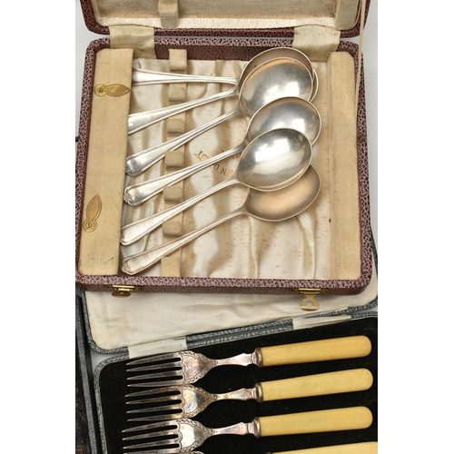 117 - A BOX OF ASSORTED CASED CUTLERY, to include tea knives, pastry forks, teaspoons, spoons, fish knives... 