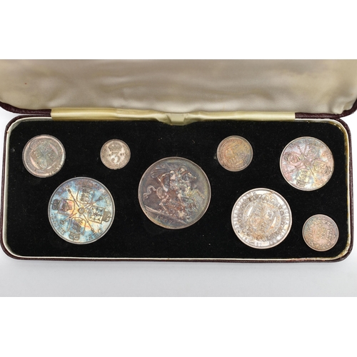 33 - A VICTORIA JUBILEE SPECIMEN SET OF COINS 1887, to include Crown to 3d, 8 coins, all are toned, Crown... 