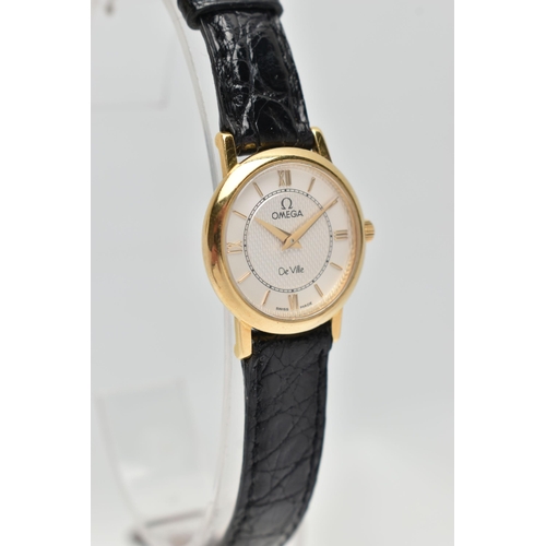 36 - A 18CT GOLD 'OMEGA' WRIST WATCH, quartz movement, round dial signed 'Omega De Ville', Roman numerals... 