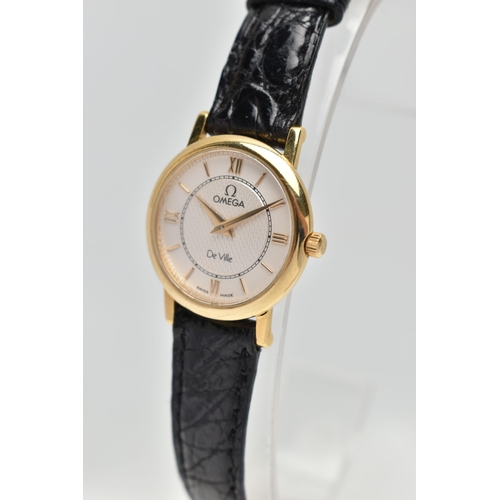 36 - A 18CT GOLD 'OMEGA' WRIST WATCH, quartz movement, round dial signed 'Omega De Ville', Roman numerals... 