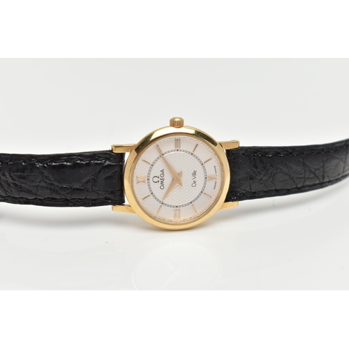 36 - A 18CT GOLD 'OMEGA' WRIST WATCH, quartz movement, round dial signed 'Omega De Ville', Roman numerals... 