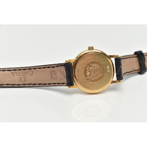 36 - A 18CT GOLD 'OMEGA' WRIST WATCH, quartz movement, round dial signed 'Omega De Ville', Roman numerals... 