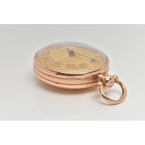 37 - AN EARLY 19TH CENTURY 18CT GOLD OPEN FACE POCKET WATCH, key wound movement, gilt dial unsigned, Arab... 