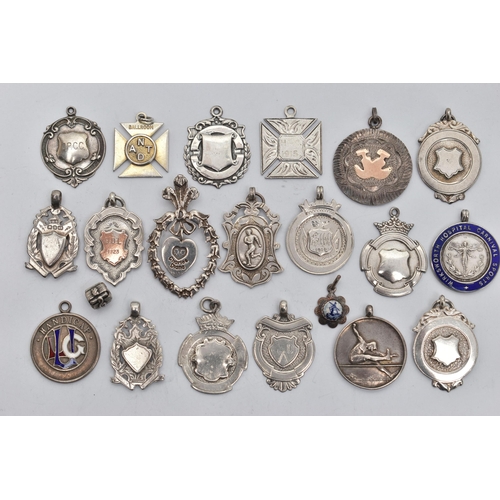 53 - A BAG OF ASSORTED FOB MEDALS AND PENDANTS, to include various silver fob medals, seventeen in total ... 