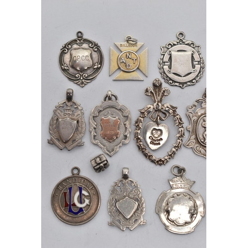 53 - A BAG OF ASSORTED FOB MEDALS AND PENDANTS, to include various silver fob medals, seventeen in total ... 