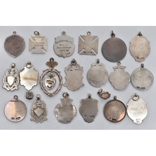 53 - A BAG OF ASSORTED FOB MEDALS AND PENDANTS, to include various silver fob medals, seventeen in total ... 