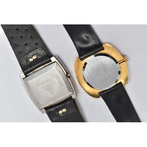 55 - TWO GENTS WRIST WATCHES, the first automatic movement, rectangle dial signed 'Cyma by Synchron', bat... 