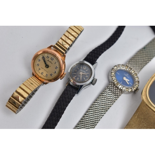 56 - AN ASSORTMENT OF FIVE WATCHES, to include a ladys 'Orfina' cocktail wrist watch, a ladys 'Bentima' w... 