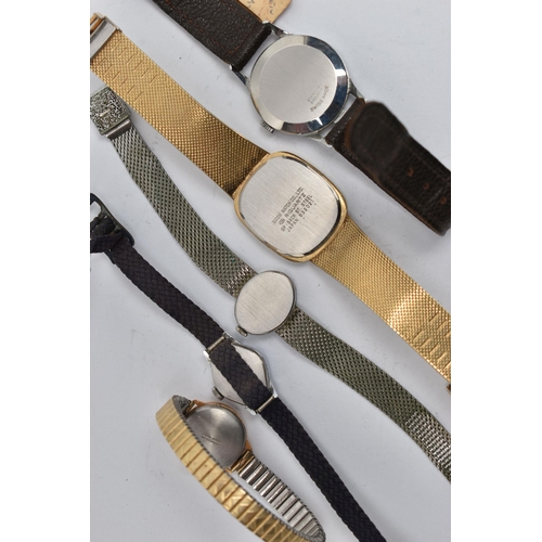 56 - AN ASSORTMENT OF FIVE WATCHES, to include a ladys 'Orfina' cocktail wrist watch, a ladys 'Bentima' w... 