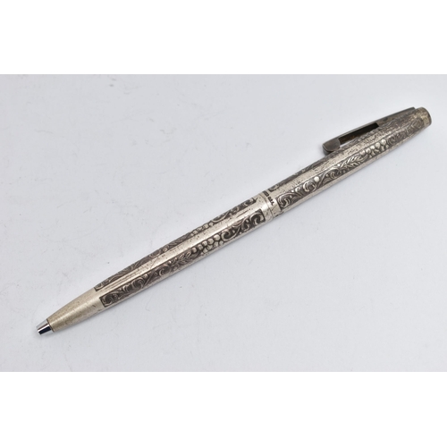 57 - A SILVER SHEAFFER PEN, ball point pen with foliage etched detail, hallmarked London import 1975, tog... 