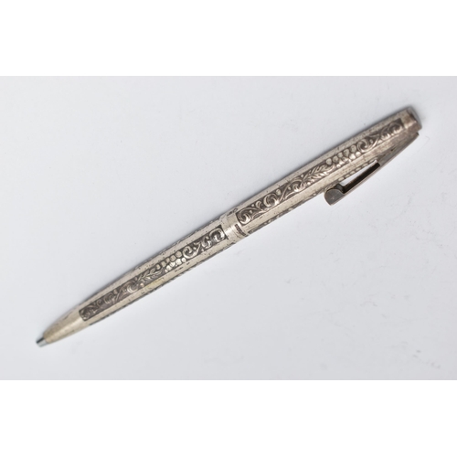 57 - A SILVER SHEAFFER PEN, ball point pen with foliage etched detail, hallmarked London import 1975, tog... 