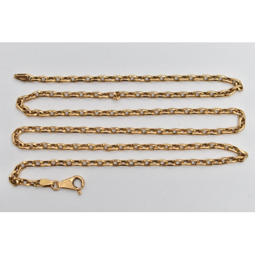 60 - AN ITALIAN YELLOW METAL CHAIN NECKLACE, a faceted belcher link chain, fitted with a spring clasp, ap... 