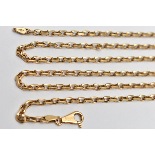 60 - AN ITALIAN YELLOW METAL CHAIN NECKLACE, a faceted belcher link chain, fitted with a spring clasp, ap... 