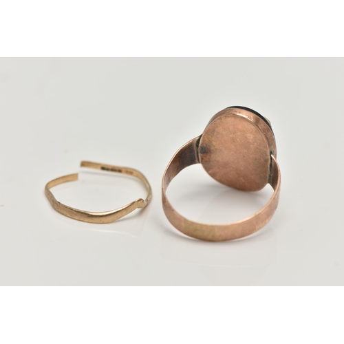 68 - TWO RINGS, the first an AF wishbone ring (damaged with split shank) hallmarked 9ct Birmingham, appro... 