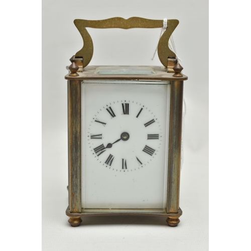 70 - A CARRIAGE CLOCK, white ceramic dial, roman numerals, steel hands (one hand is free from the dial an... 