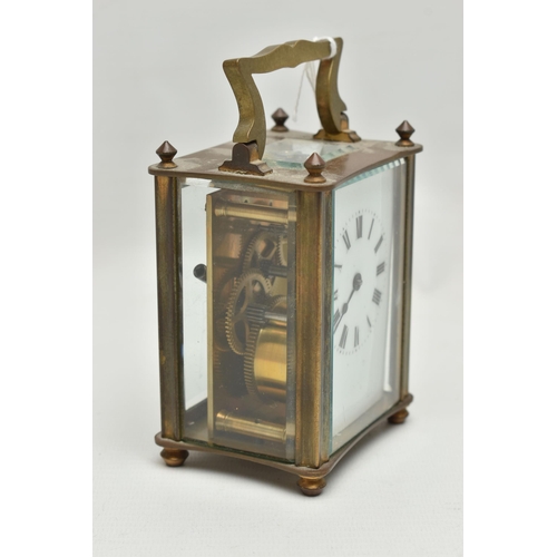 70 - A CARRIAGE CLOCK, white ceramic dial, roman numerals, steel hands (one hand is free from the dial an... 